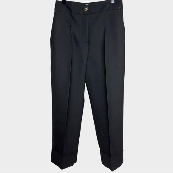 SEZANE Damon Pants Black Cropped Cuffed Trousers Size 40 US Size 8 Minimalist - Picture 2 of 7